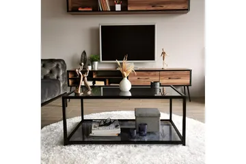 Sabani Sofabord 90 cm med Oppbevaring Hylle - Glass/Røykfarget/Svart - Møbler - Bord - Sofabord & salongbord