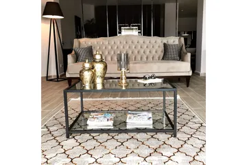 Sabani Sofabord 90 cm med Oppbevaring Hylle - Glass/Svart - Møbler - Bord - Sofabord & salongbord