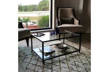 Sabani Sofabord 90 cm med Oppbevaring Hylle - Glass/Svart - Møbler - Bord - Sofabord & salongbord