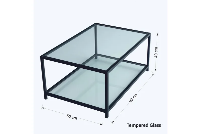 Sabani Sofabord 90 cm med Oppbevaring Hylle - Glass/Svart - Møbler - Bord - Sofabord & salongbord