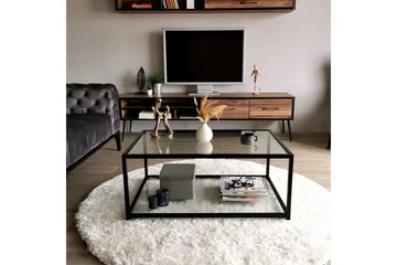 Sabani Sofabord 90 cm med Oppbevaring Hylle - Glass/Svart - Møbler - Bord - Sofabord & salongbord