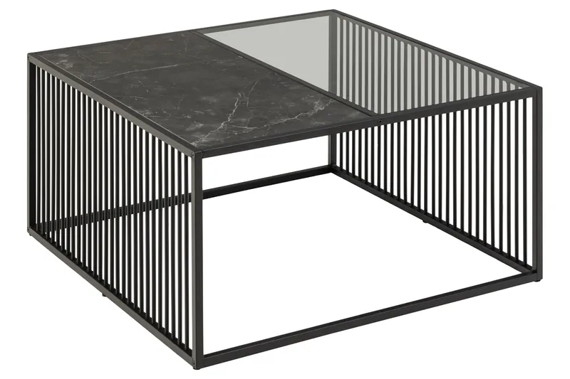Saklani Kvadratisk Sofabord 80x80 cm i Metall med Glassplate, Sort