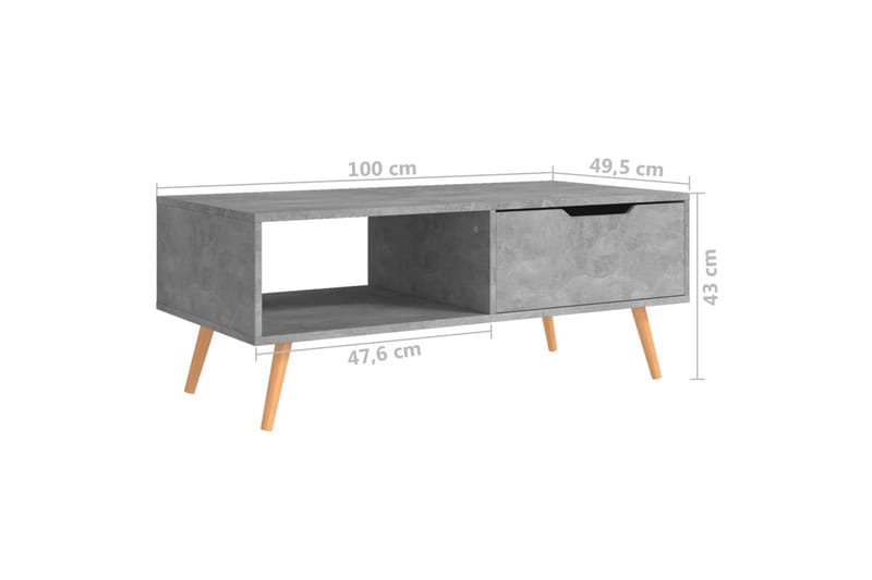 Salongbord betonggrå 100x49,5x43 cm sponplate - Grå - Sofabord & salongbord