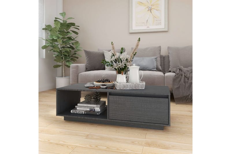 Salongbord grå 110x50x33,5 cm heltre furu - Grå - Sofabord & salongbord