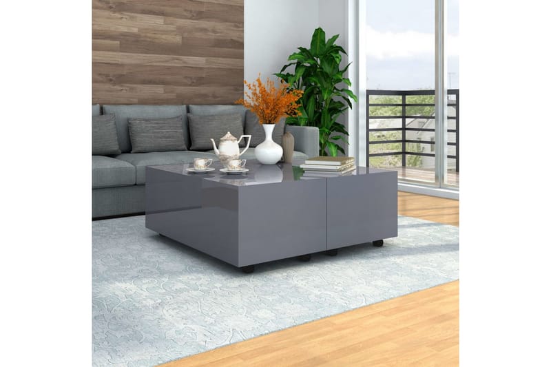 Salongbord høyglans grå 100x100x35 cm - Grå - Sofabord & salongbord