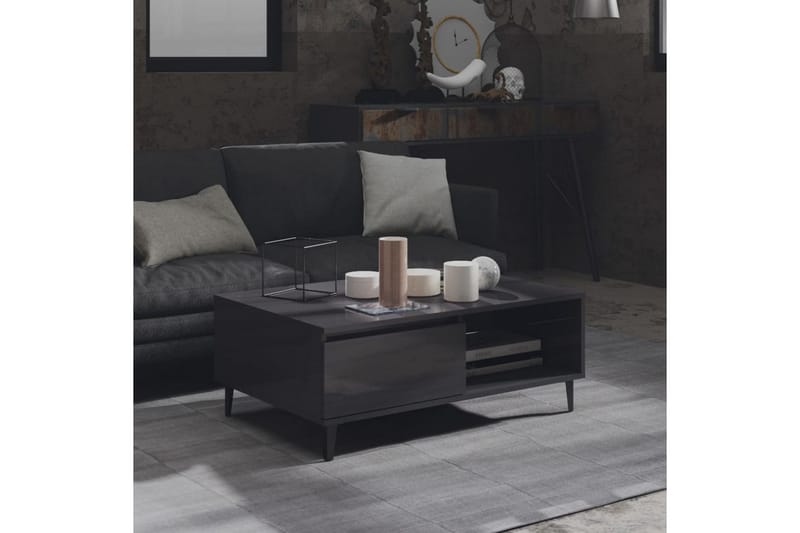 Salongbord høyglans grå 90x60x35 cm sponplate - Grå - Sofabord & salongbord