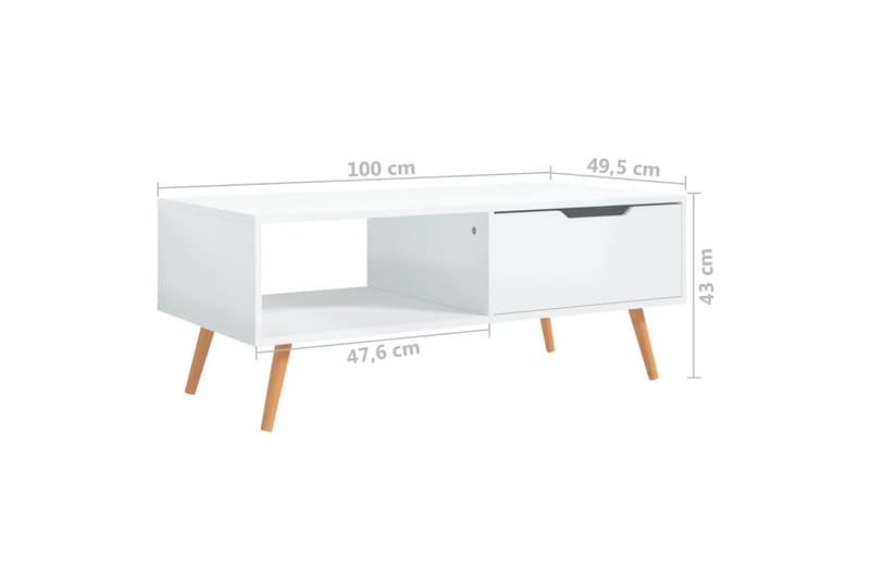 Salongbord høyglans hvit 100x49,5x43 cm sponplate - Hvit - Sofabord & salongbord