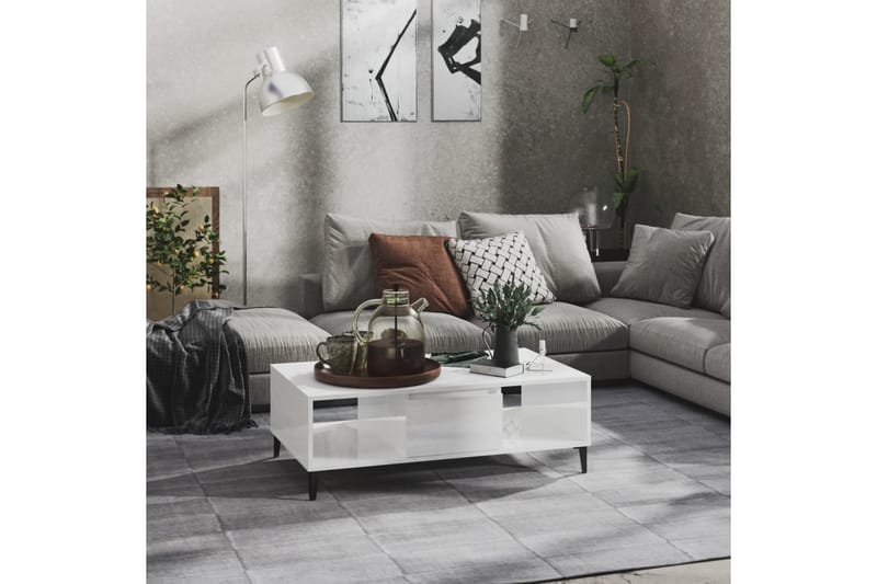 Salongbord høyglans hvit 103,5x60x35 cm sponplate - Hvit - Sofabord & salongbord