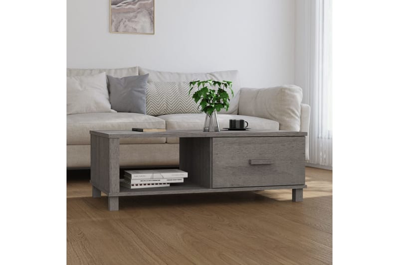 Salongbord lysegrå 100x55x35 cm heltre furu - Grå - Sofabord & salongbord