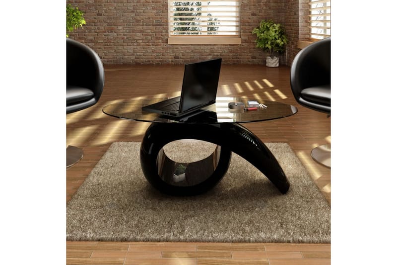 Salongbord med oval glassflate høyglans svart - Svart - Sofabord & salongbord
