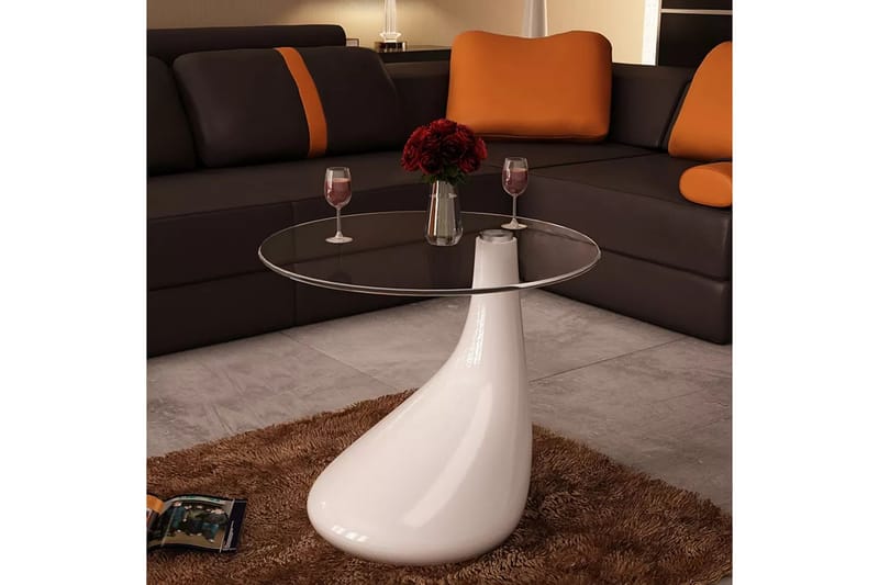 Salongbord med rund glassflate høyglans hvit - Hvit - Sofabord & salongbord