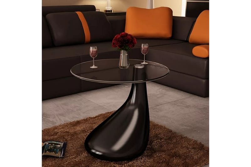 Salongbord med rund glassflate høyglans svart - Svart - Sofabord & salongbord