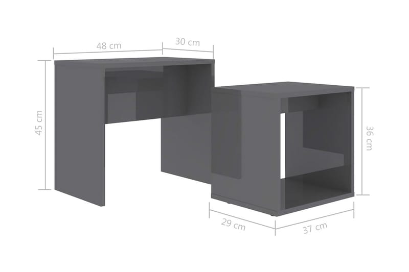 Salongbordsett høyglans grå 48x30x45 cm sponplate - Sofabord & salongbord