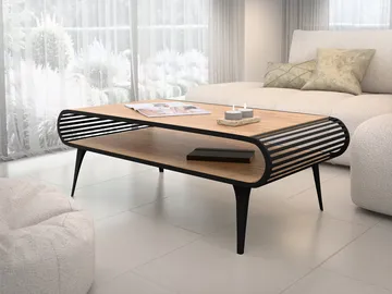 Salvaris Sofabord 120 cm - Svart med bordplate i naturlig trelook - Møbler - Bord - Sofabord & salongbord - Sofabord med oppbevaring