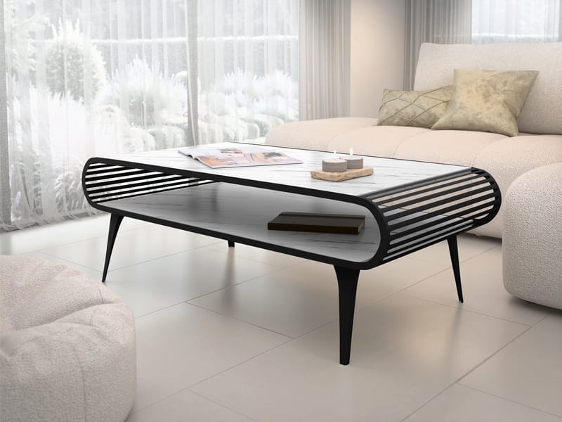 Salvaris Sofabord 120 cm - Svart med hvit marmorlook - Møbler - Bord - Sofabord & salongbord - Sofabord med oppbevaring