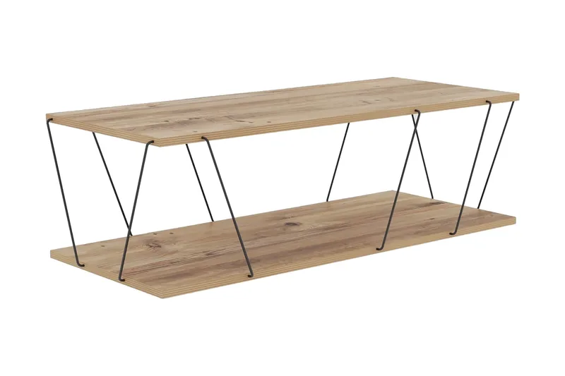 Sarnate Sofabord 120 cm med Oppbevaring Hylle, Natur/Svart