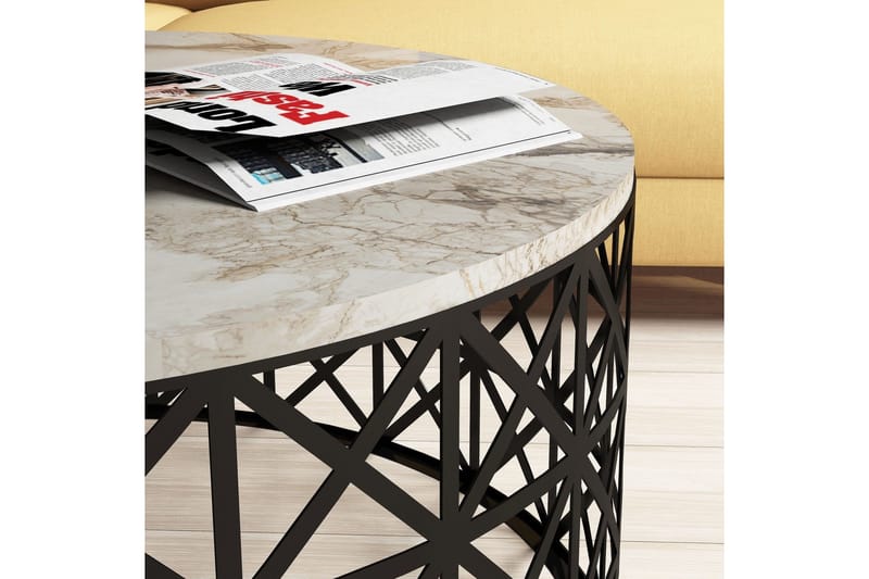 Schammel Sofabord 90 cm Rundt Marmormønster - Hvit/Svart - Møbler - Bord - Sofabord & salongbord