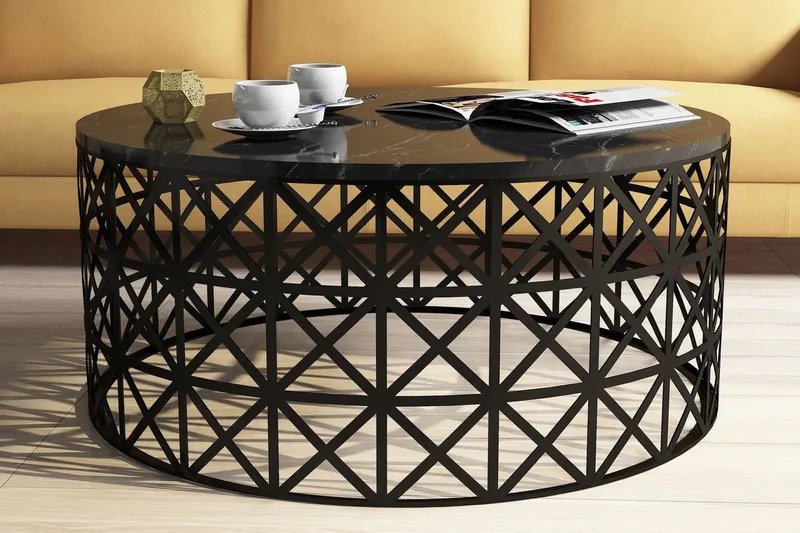 Schammel Sofabord 90 cm Rundt Marmormønster - Svart - Møbler - Bord - Sofabord & salongbord