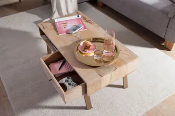 Sekuterski Sofabord 95 cm med Oppbevaring Skuff + Hylle - Massivt Tre - Møbler - Bord - Sofabord & salongbord - Sofabord med oppbevaring