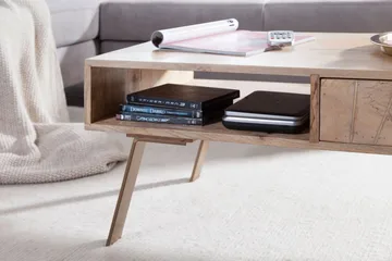 Sekuterski Sofabord 95 cm med Oppbevaring Skuff + Hylle - Massivt Tre - Møbler - Bord - Sofabord & salongbord - Sofabord med oppbevaring