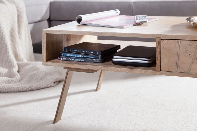 Sekuterski Sofabord 95 cm med Oppbevaring Skuff + Hylle - Massivt Tre - Møbler - Bord - Sofabord & salongbord - Sofabord med oppbevaring