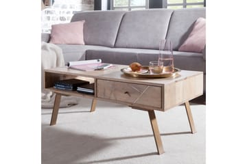 Sekuterski Sofabord 95 cm med Oppbevaring Skuff + Hylle - Massivt Tre - Møbler - Bord - Sofabord & salongbord - Sofabord med oppbevaring