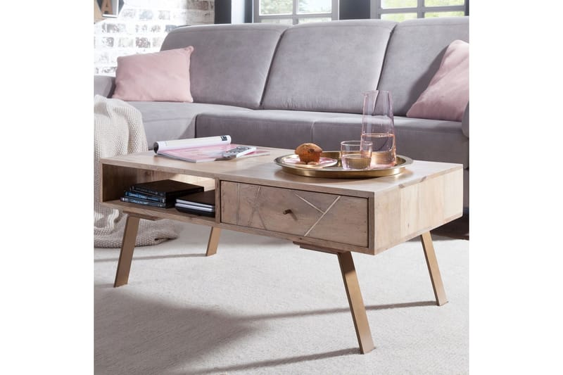 Sekuterski Sofabord 95 cm med Oppbevaring Skuff + Hylle - Massivt Tre - Møbler - Bord - Sofabord & salongbord - Sofabord med oppbevaring