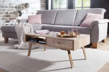 Sekuterski Sofabord 95 cm med Oppbevaring Skuff + Hylle - Massivt Tre - Møbler - Bord - Sofabord & salongbord - Sofabord med oppbevaring