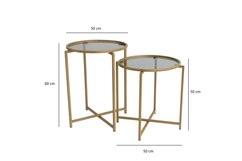 Sett bord Paprendre 50 cm Rund 2 pk - Røykfylt / Gull - Sofabord & salongbord - Settbord