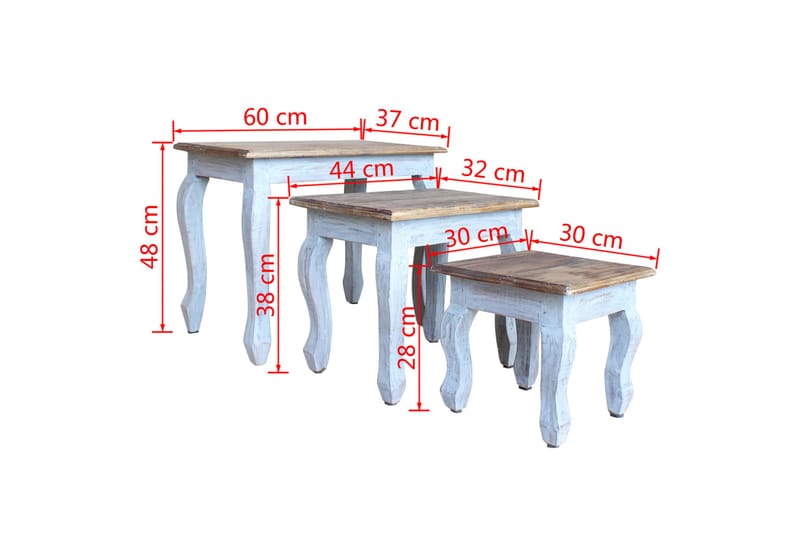 Settbord 3 deler massivt gjennvunnet heltre - Brun - Sofabord & salongbord - Settbord