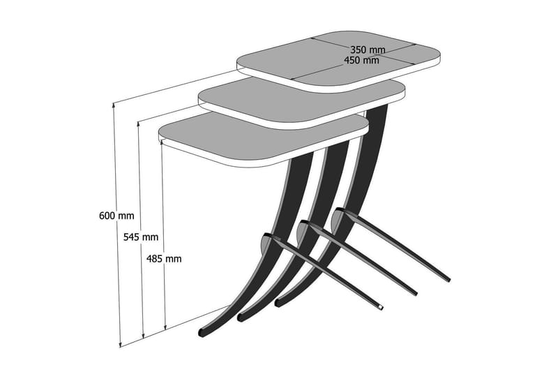 Settbord Amtorp 45 cm 3 Bord - Hvit/Svart - Sofabord & salongbord - Settbord