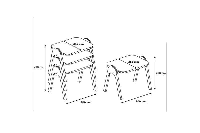 Settbord Amtorp 49 cm 3 Bord - Hvit/Brun - Sofabord & salongbord - Settbord