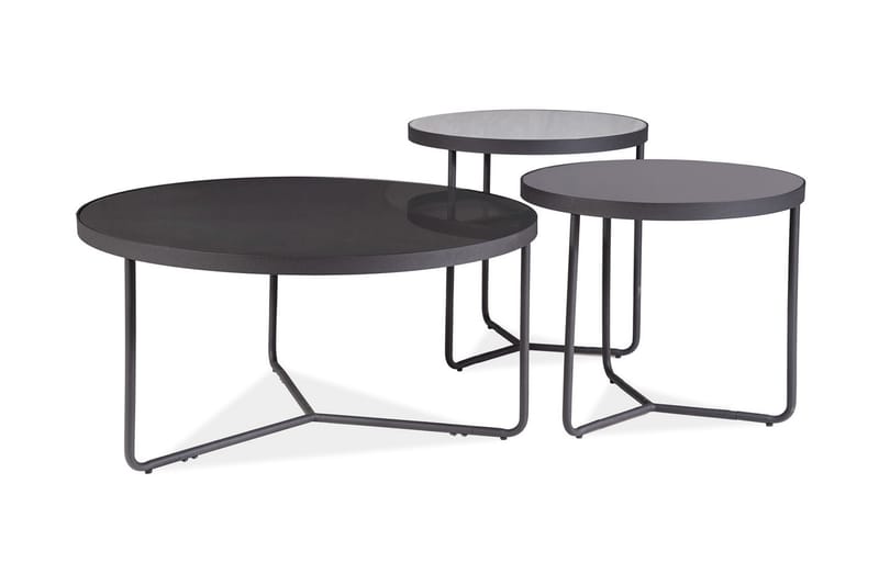 Settbord Arionos 80 cm Rundt 3 Bord - Glass/Grå/Svart - Sofabord & salongbord - Settbord