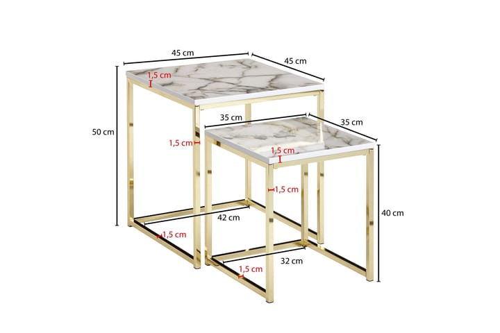 Settbord Clanton 45 cm - Hvit/Grå/Guld - Settbord - Sofabord & salongbord - Marmorbord