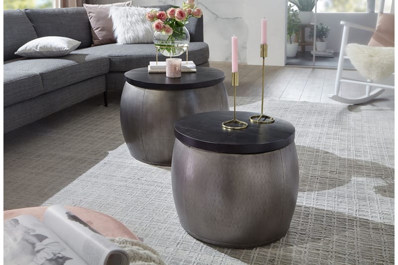 Settbord Clanton 55 cm Rundt Bord - Sølv/Svart - Møbler - Bord - Sofabord & salongbord