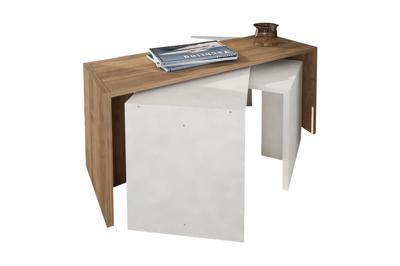 Settbord Dennize 80 cm 3 Bord - Hvit/Valnøttsbrun - Sofabord & salongbord - Settbord
