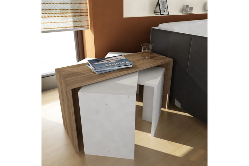Settbord Dennize 80 cm 3 Bord - Hvit/Valnøttsbrun - Sofabord & salongbord - Settbord