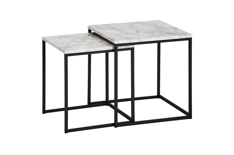 Settbord Gereline 40 cm Marmormønster 2 Bord - Hvit/Svart - Settbord - Sofabord & salongbord - Marmorbord