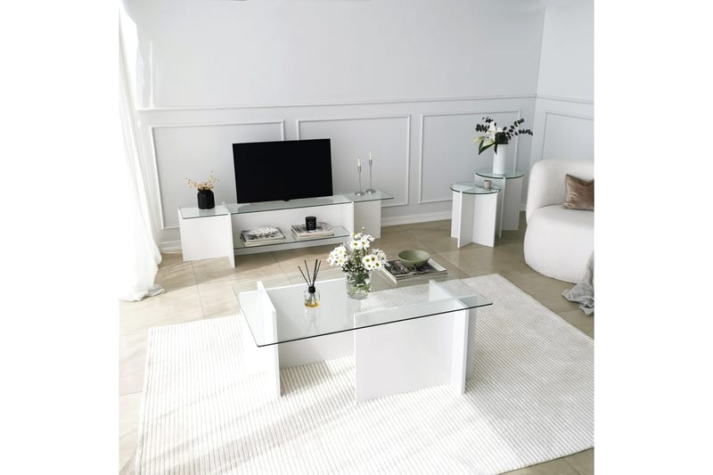 Settbord Jospeh 60x40x60 cm Rundt - Hvit - Sofabord & salongbord - Settbord