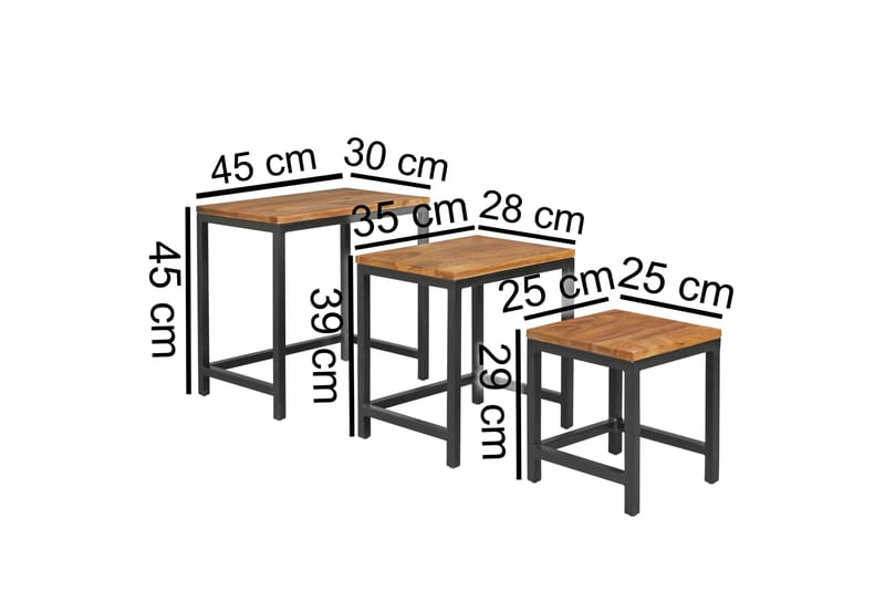 Settbord Lysogorski 45 cm 3 Bord - Massivt Tre/Svart - Møbler - Bord - Sofabord & salongbord