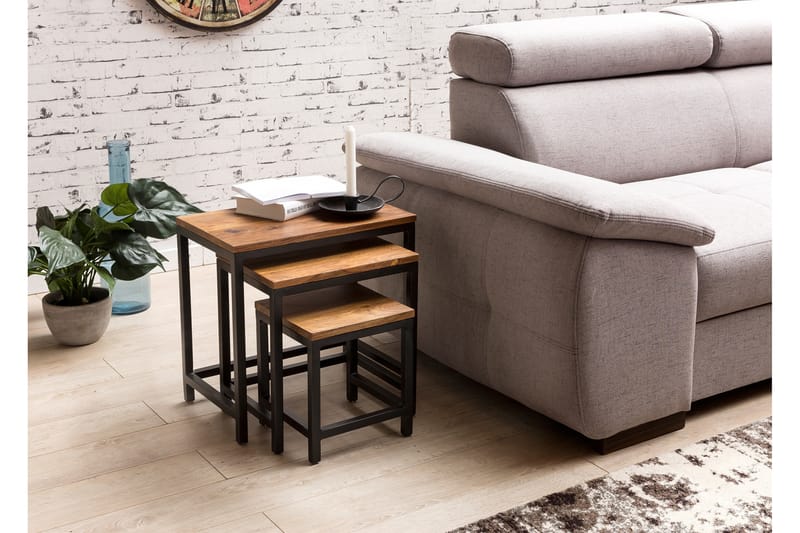Settbord Lysogorski 45 cm 3 Bord - Massivt Tre/Svart - Møbler - Bord - Sofabord & salongbord