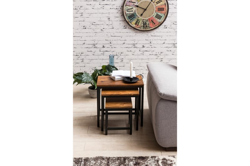 Settbord Lysogorski 45 cm 3 Bord - Massivt Tre/Svart - Møbler - Bord - Sofabord & salongbord
