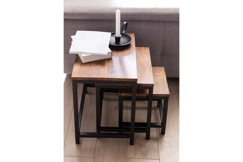 Settbord Lysogorski 45 cm 3 Bord - Massivt Tre/Svart - Møbler - Bord - Sofabord & salongbord