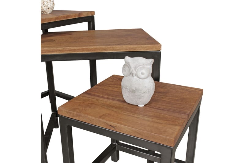 Settbord Lysogorski 45 cm 3 Bord - Massivt Tre/Svart - Møbler - Bord - Sofabord & salongbord