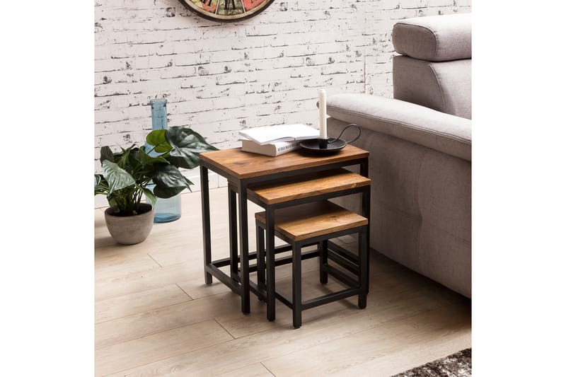 Settbord Lysogorski 45 cm 3 Bord - Massivt Tre/Svart - Møbler - Bord - Sofabord & salongbord