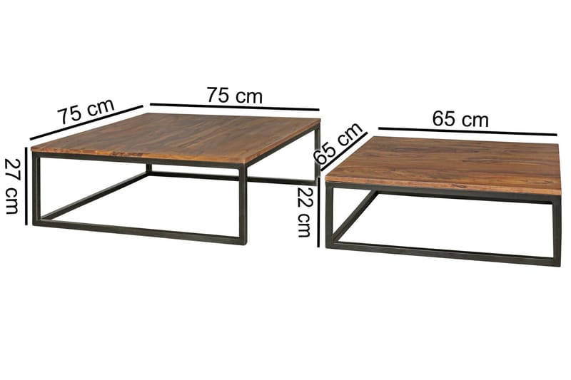 Settbord Lysogorski 75 cm 2 Bord - Massivt Tre/Svart - Sofabord & salongbord - Settbord