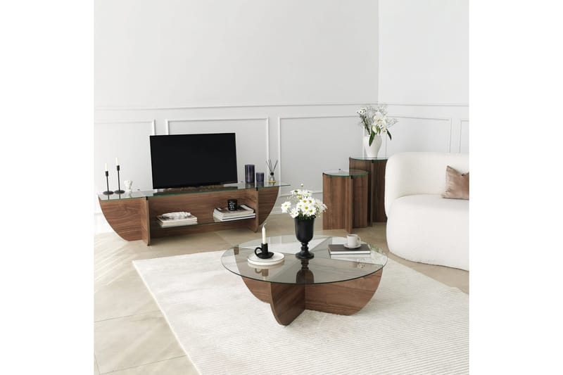 Settbord Muoi 60x40x60 cm Rundt - Brun - Sofabord & salongbord - Settbord