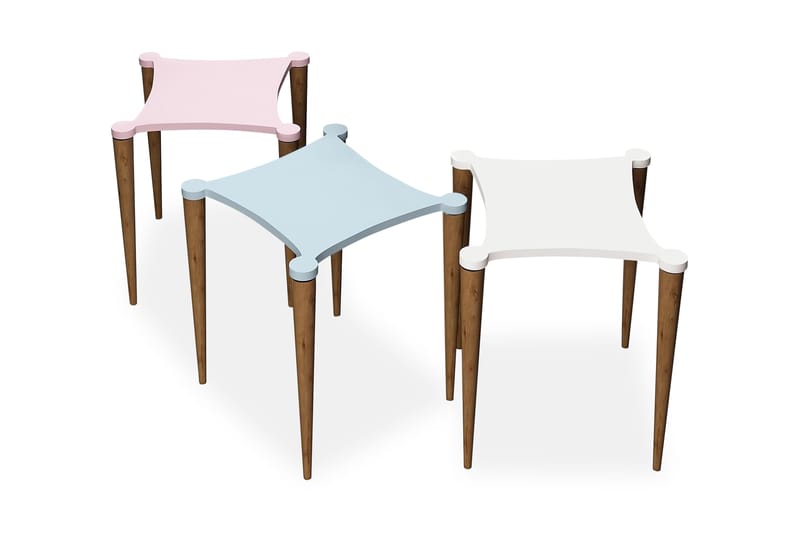 Settbord Nayla 50 cm 3 Bord - Hvit/Rosa/Blå - Sofabord & salongbord - Settbord