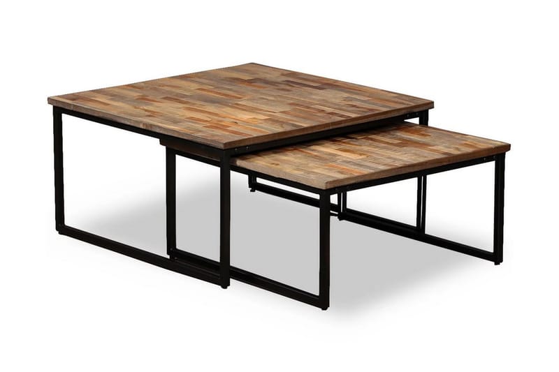 Settbord salongbord 2 deler heltre gjennvunnet teak - Brun - Sofabord & salongbord