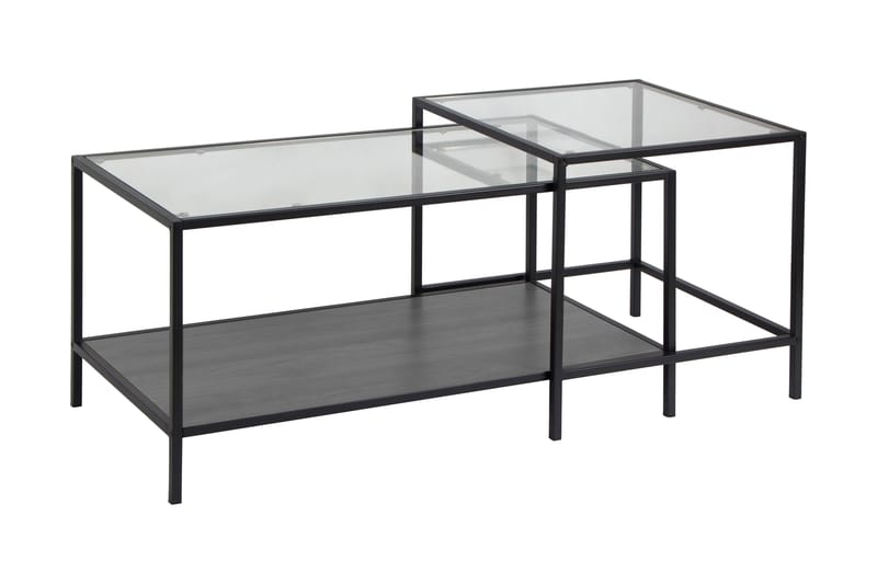 Settbord Walmon 90 cm med Oppbevaringshylle 2 Bord - Glass/Svart - Settbord - Sofabord & salongbord